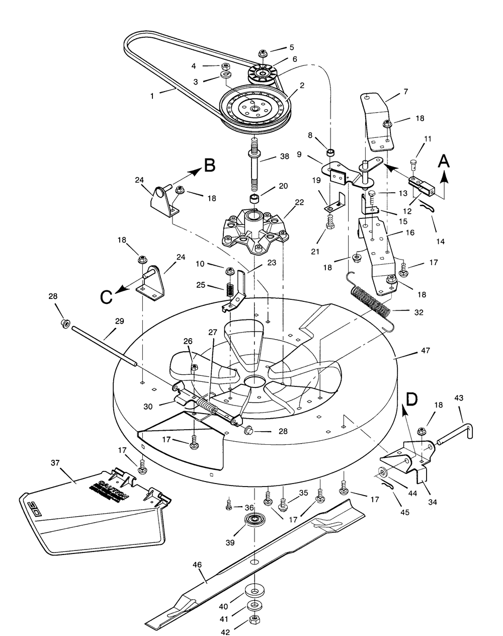 Mower Housing Diagram and Parts List for 30560X51A  Briggs and Stratton Lawn Tractor